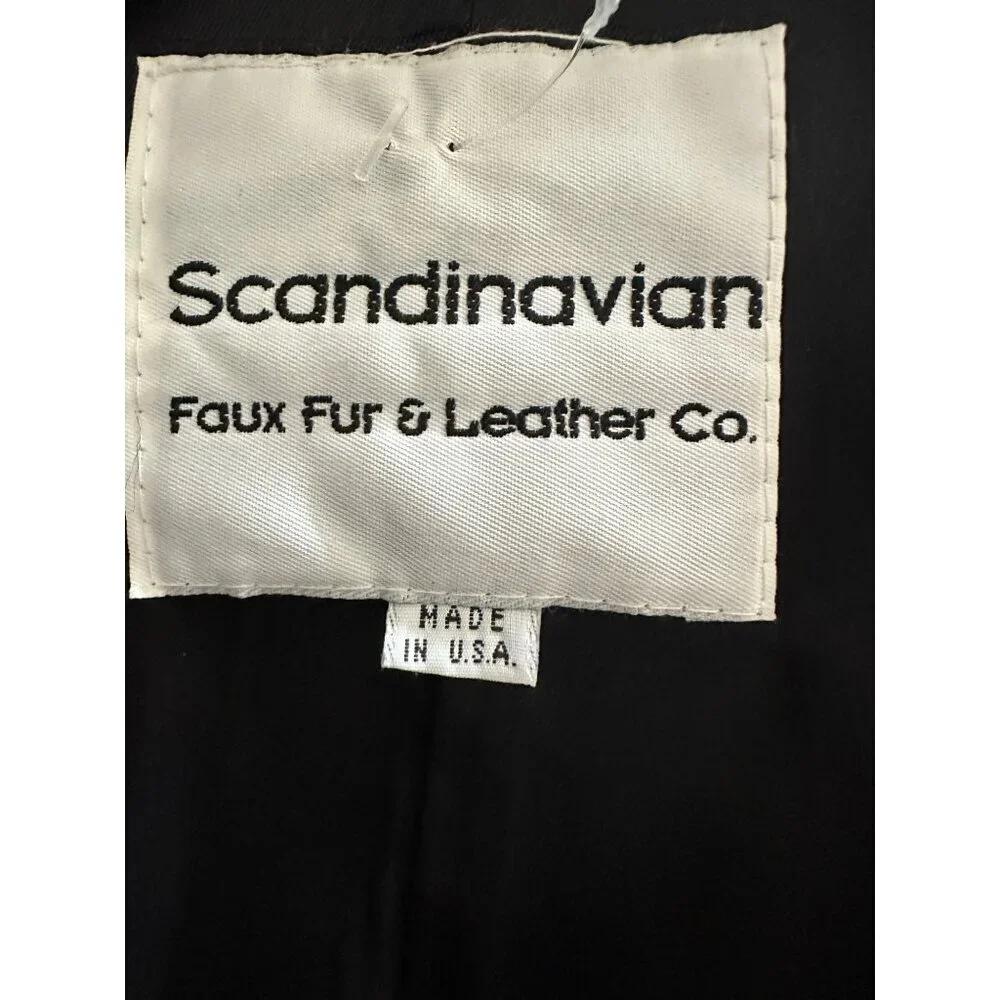 Scandinavian Faux Fur Coat Oversized Grey Striped Fox Mob wife Trim Sz 1X 90s - Picture 5 of 14